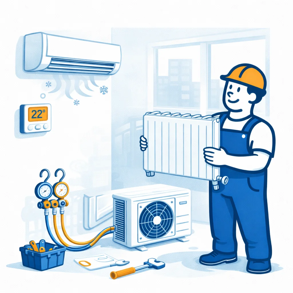 Установка систем отопления и кондиционирования в Хайфе и Крайот: Кирьят-Ата, Бялик, Моцкин, Ям, Хаим, Нешер, Тират-Кармель. Подбор, монтаж, дренаж, настройка, перенос. 055-966-4053.